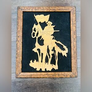 🐎 Vintage Cavalry Wood Wall Art | Mounted Soldier w/ Flag | Framed | 13” x 11”